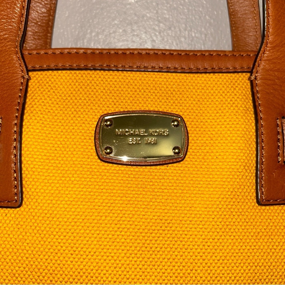 Michael Kors canvas leather trim Yellow and Brown Tote - Picture 4 of 8